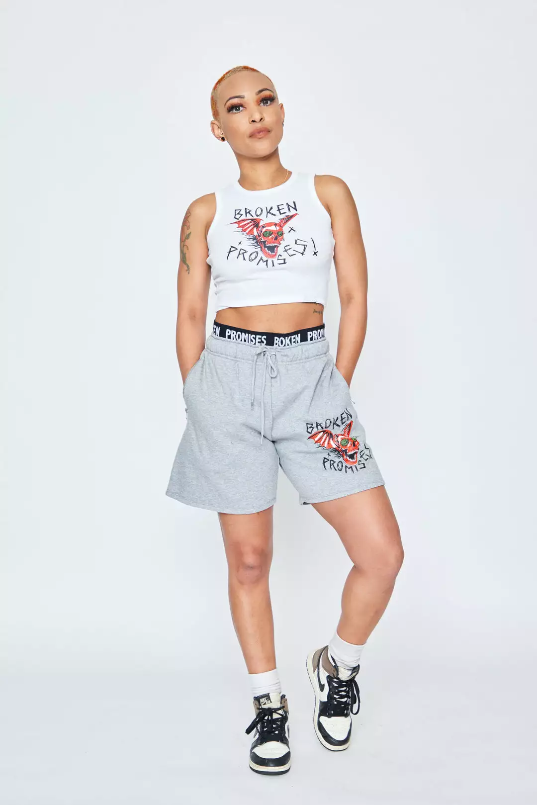 BROKEN PROMISES Batwing Banded Sweatshort Grey