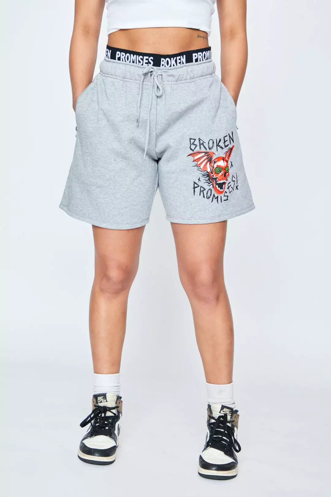 BROKEN PROMISES Batwing Banded Sweatshort Grey