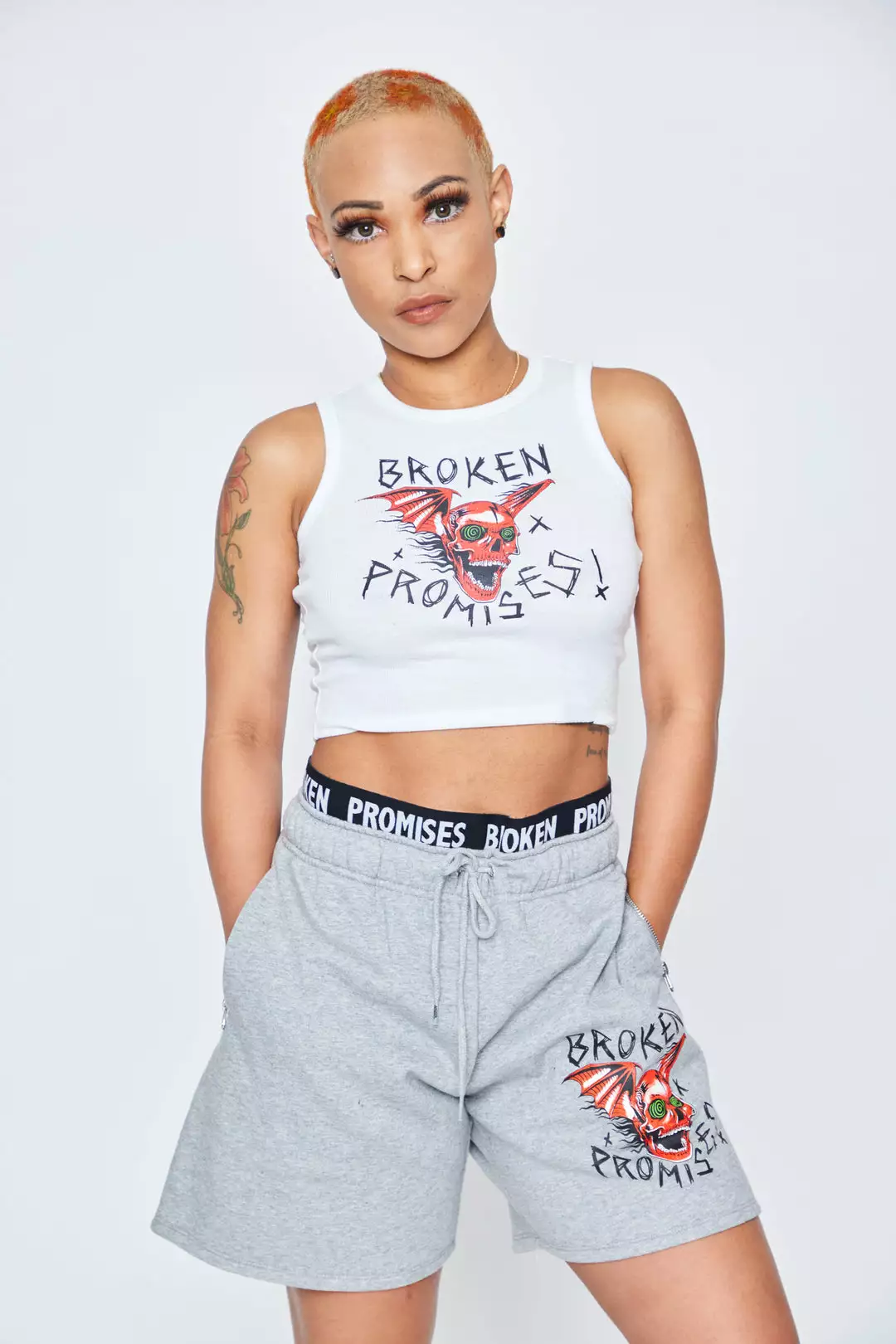 BROKEN PROMISES Batwing Banded Sweatshort Grey